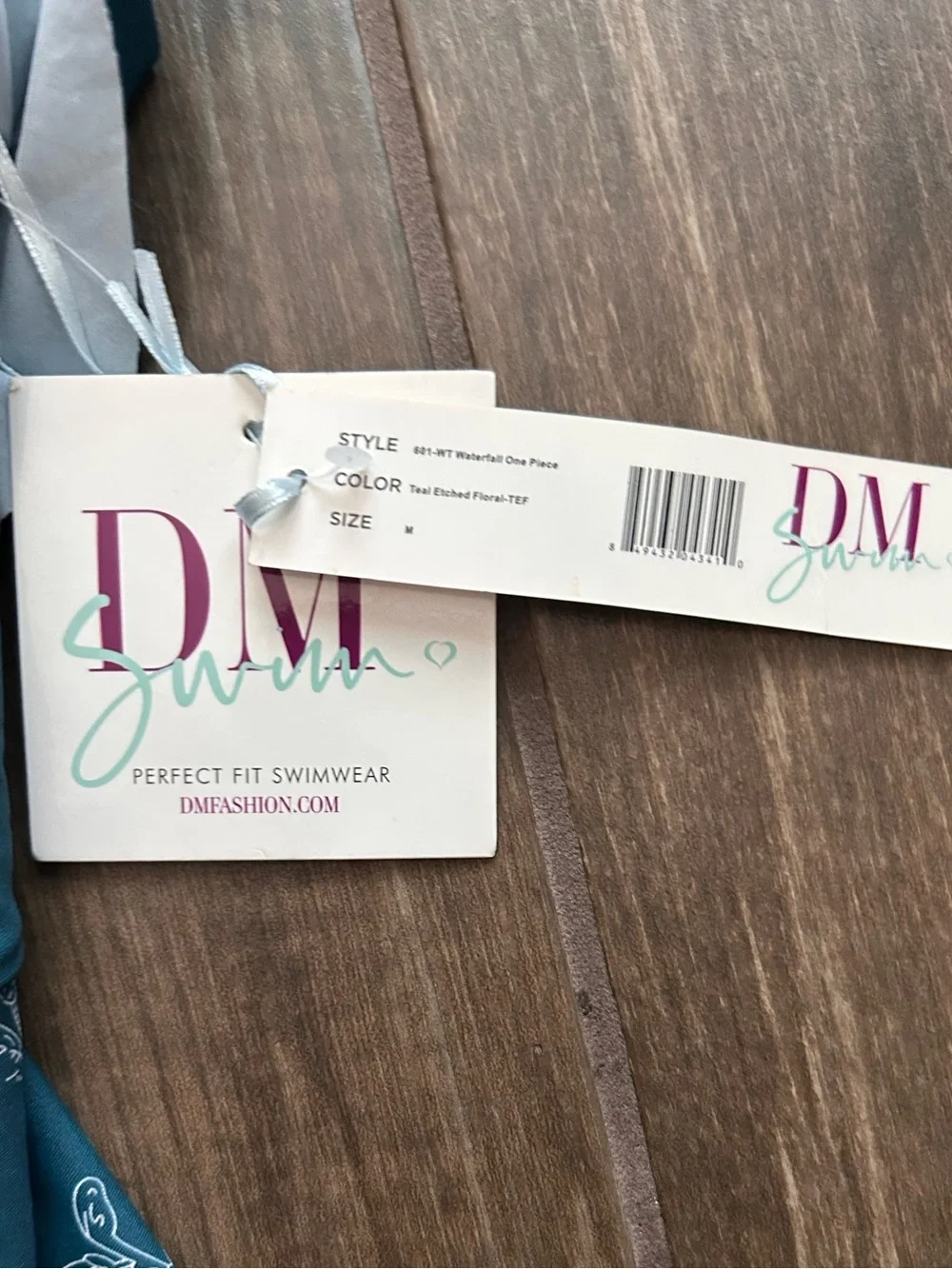 NWT DM Fashion Waterfall One Piece Swimsuit in Teal Etched Floral Sz M
